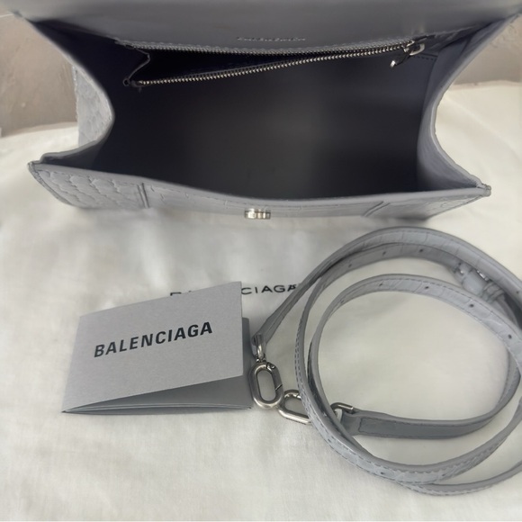 Balenciaga HOURGLASS SMALL CROCODILE EMBOSSED Crossbody Top Handle Shoulder Bag - Picture 6 of 13